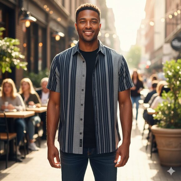 Banana Republic Navy and Light Blue Striped Shirt - Picture 2 of 10